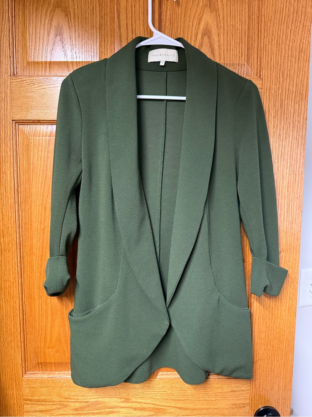 Olive Green Open-Front Draped Blazer